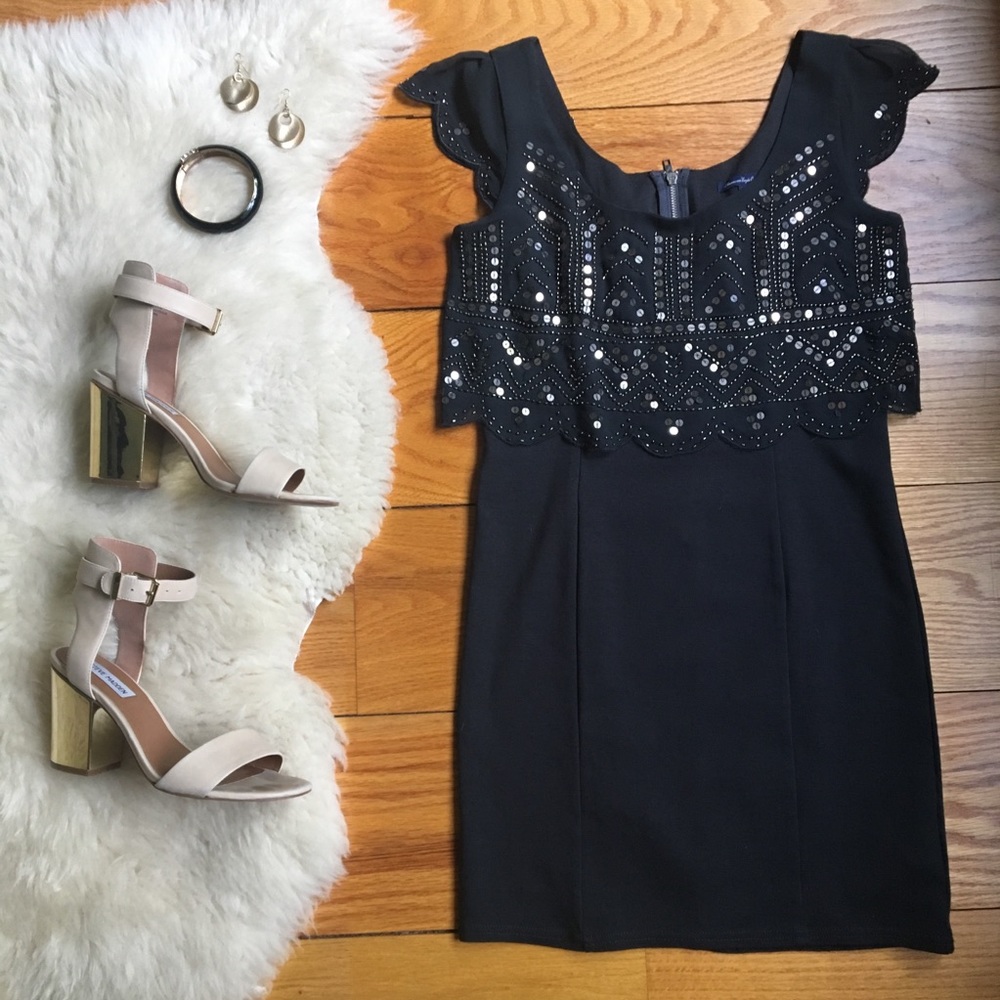 Charcoal sequin overlay dress